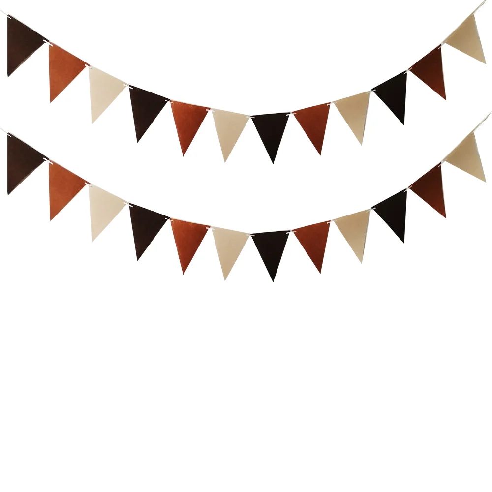 18 Flags Khaki Brown Felt Banner Garlands Birthday Bunting Pennant Baby Shower Wedding Garland Flags Party Decoration Supplies