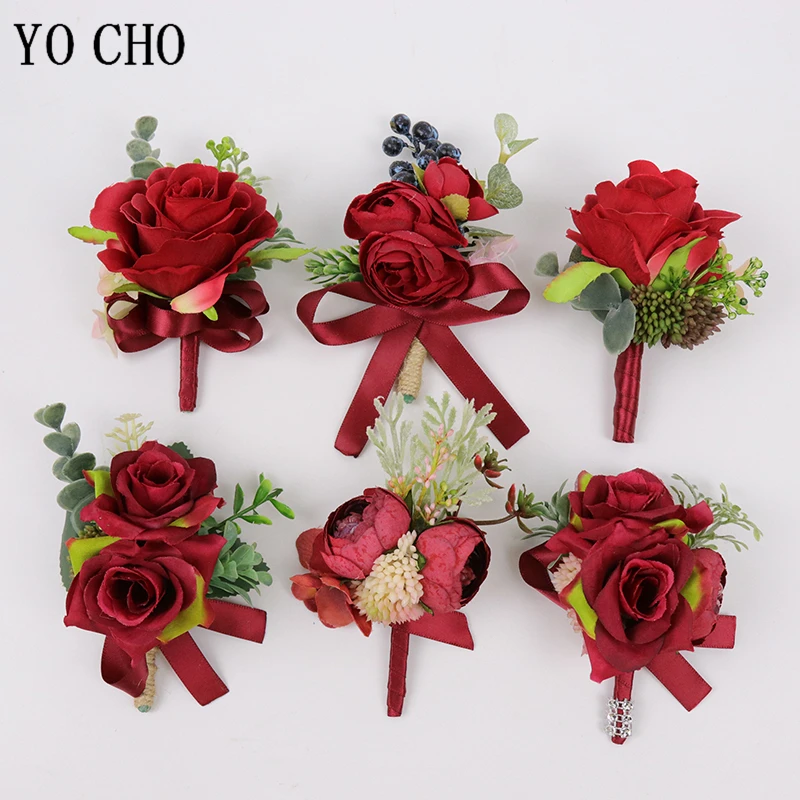 Boutonnière Boutonnière Rouge pour Demoiselle d'Honneur, Corsages de Poignet, Haute Qualité, Bal de Promo, Fleurs Artificielles, CHO Balance