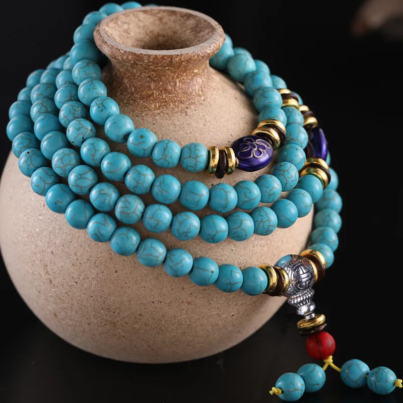 New 108 Turquoise Multi-Circle Bracelet Sweater Chain Ore Optimization High Porcelain Beads Bracelet Men And Women Jewelry