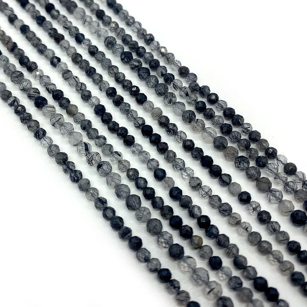 Natural Stone Black Hair Crystal Faceted Exquisite Beads 2mm3mm4mm for Jewelry Making DIY Necklace Bracelet Earring Accessories