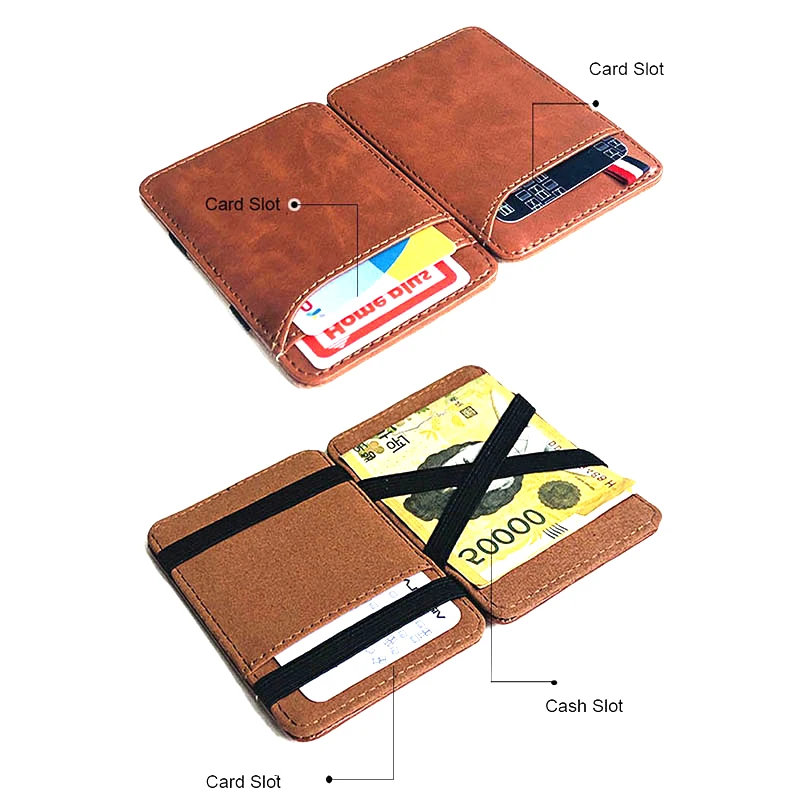 New Fashion Slim Men\'s Leather Magic Wallet Korea Designer Credit Card Holder Women Small Cash Clip Bilfold Man Clamps for Money