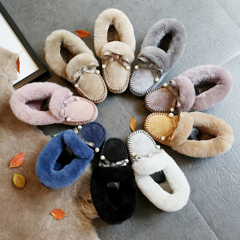 حذاء نسائي مسطح من الصوف الحقيقي 100% عالي الجودة حذاء نسائي عصري بدون كعب حذاء شتوي مقاس كبير #3