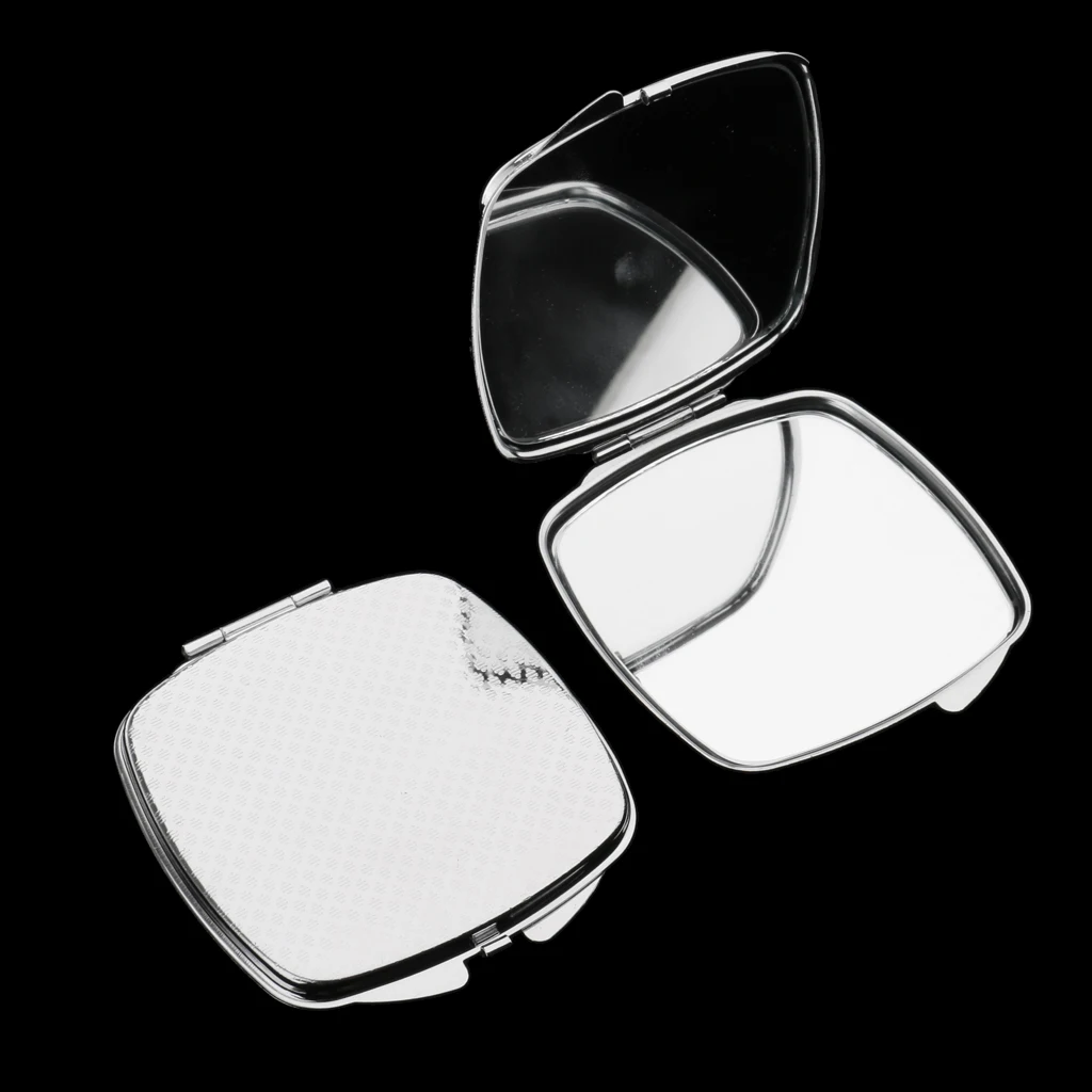 Fashion Womens 2Pcs Square Round Metal Folding Compact Travel Pocket Beauty Makeup Mirror Set