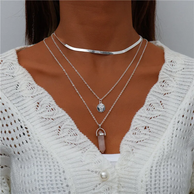 Tenande Bohemian Mehrschichtige Halskette für Frauen Vintage Wassertropfen Münze Stern Mond Anhänger Halskette Geometrisches Collier Collares – Detail 4