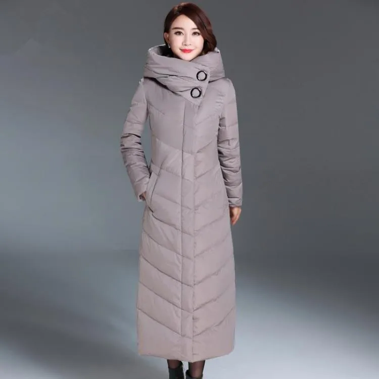 AYUNSUE 2020 Winter Down Jacket Female Slim Warm Coat Hooded X-Long Jackets For Women Parka Thick Outerwear manteau femme WYQ813