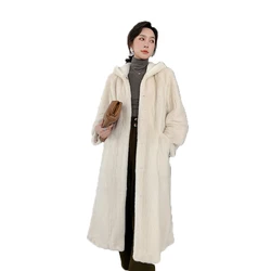 Fstmxur 2021 Winter Kopenhagen Invoer Velvt Mink Coat Womens Jacket Volledige Sleev Met Bont Kap Warme Zachte X-Lange nertsen Bontjassen