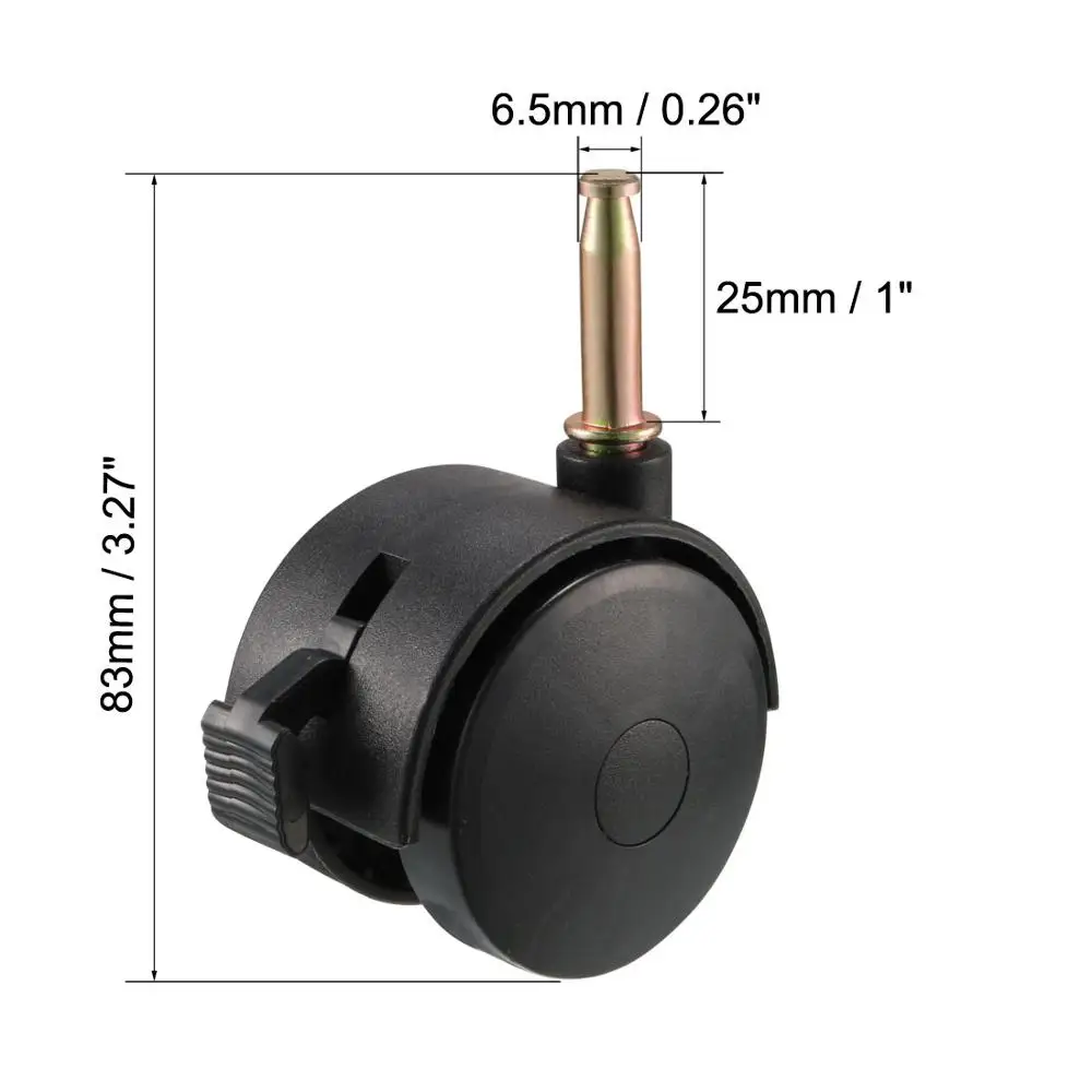 uxcell 1Pcs 1.85 Inch Swivel Caster Wheels Grip Neck Stem Caster Black Furniture Wheel with Brake and Mounting Socket