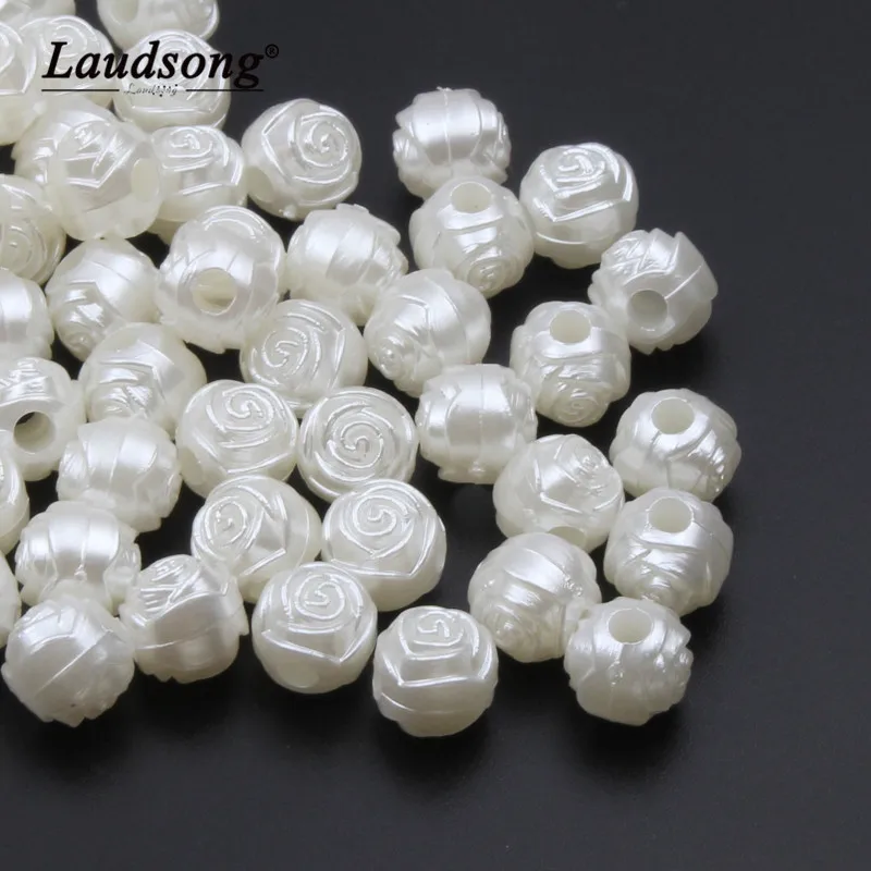 50/100PCS Imitation Pearl White Round Matte Carved Rose Pattern Acrylic Beads For Jewelry Making DIY Crafts Fashion Accessories