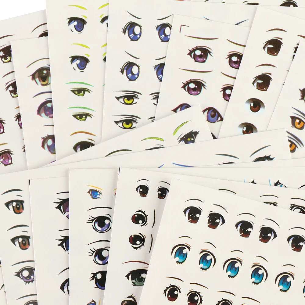 Multistyles Nette Cartoon Augen Aufkleber Anime Figur Puppe Gesicht Orgel Paster Decals DIY Glas Eye Chips Papier Puppe Zubehör