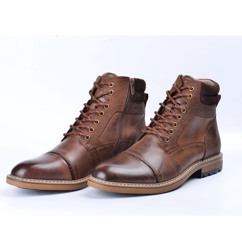 ZFTL New Men Boots Winter boots genuine leather handmade big size brown man casual lace-up boots Non-slip warm boots 2024