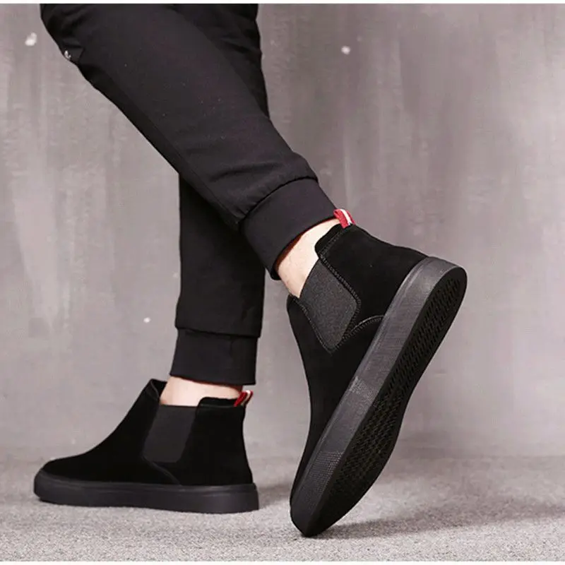 Autumn Men Shoes Suede Leather Casual Shoes Men Sneakers Slip on Men Loafers High Quality Flats Shoes For Male Black Boots