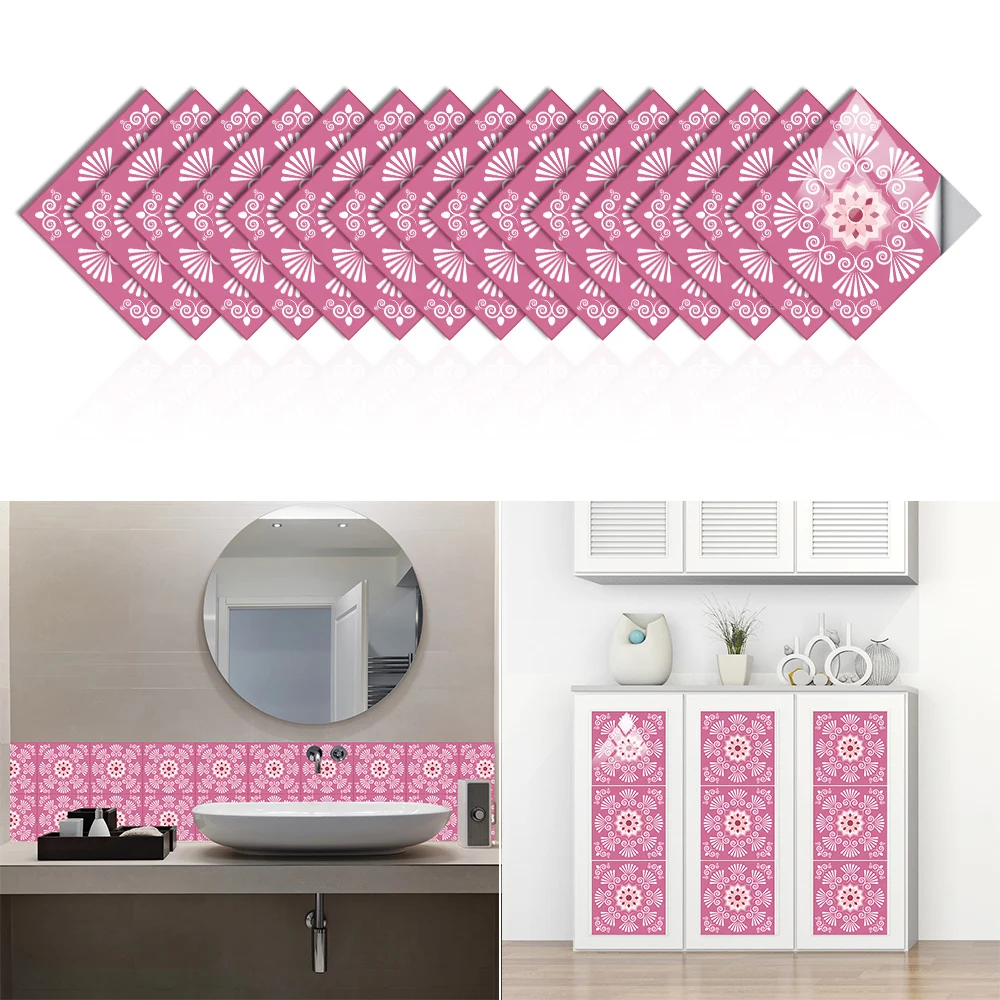 15pcs/set 8/10/12/15cm Floor Tiles Diagonal Wall Stickers Desk Wardrobe Decoration Art Mural Bathroom Waist Line PVC Wall Decals