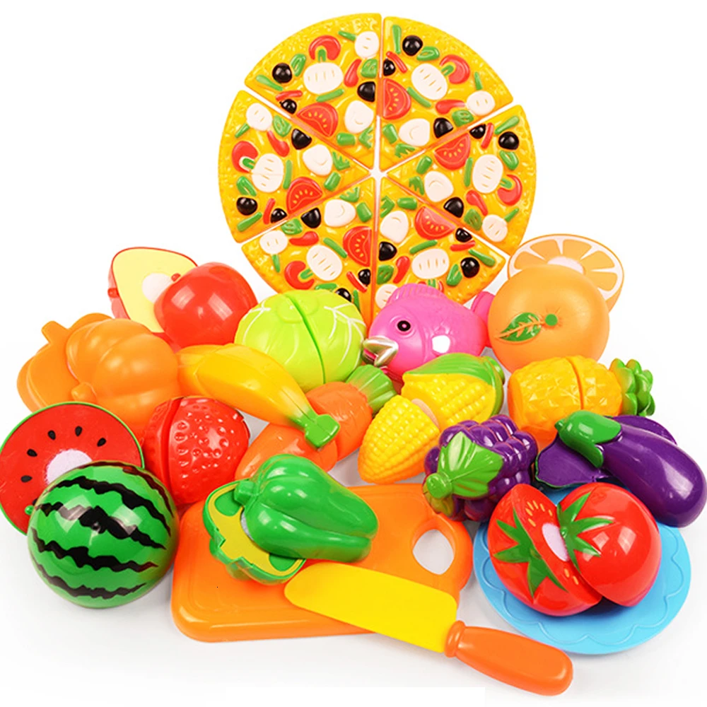 37pcs/lot Children Pretend Role Play House Toy Cutting Fruit Plastic Vegetables Food Kitchen Baby Classic Kids Educational Toys