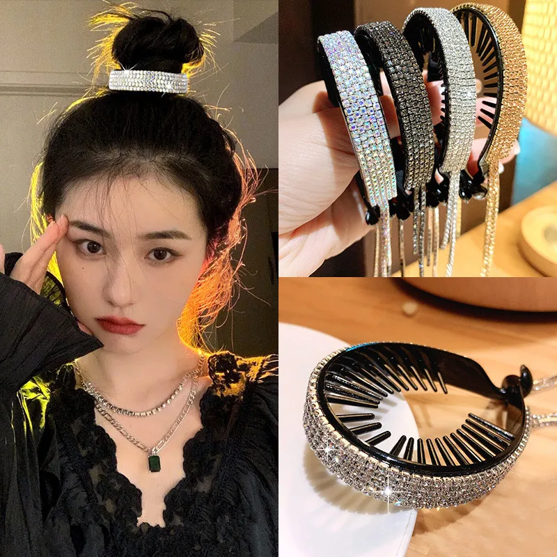 2022 new fashion Fringed Rhinestone Ball Head Ponytail Buckle Hair Tie Grasping Clip for Women Girl Accessories Headwear