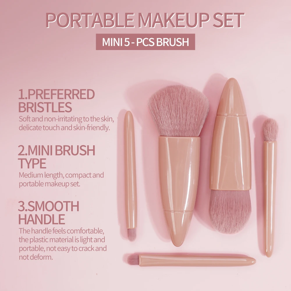 MAANGE 5PCS Brushes Set With Mirror Foundation Blusher Eye Shaow Makeup Brushes Basic Travial Brushes Kit Beauty Make Up Tools