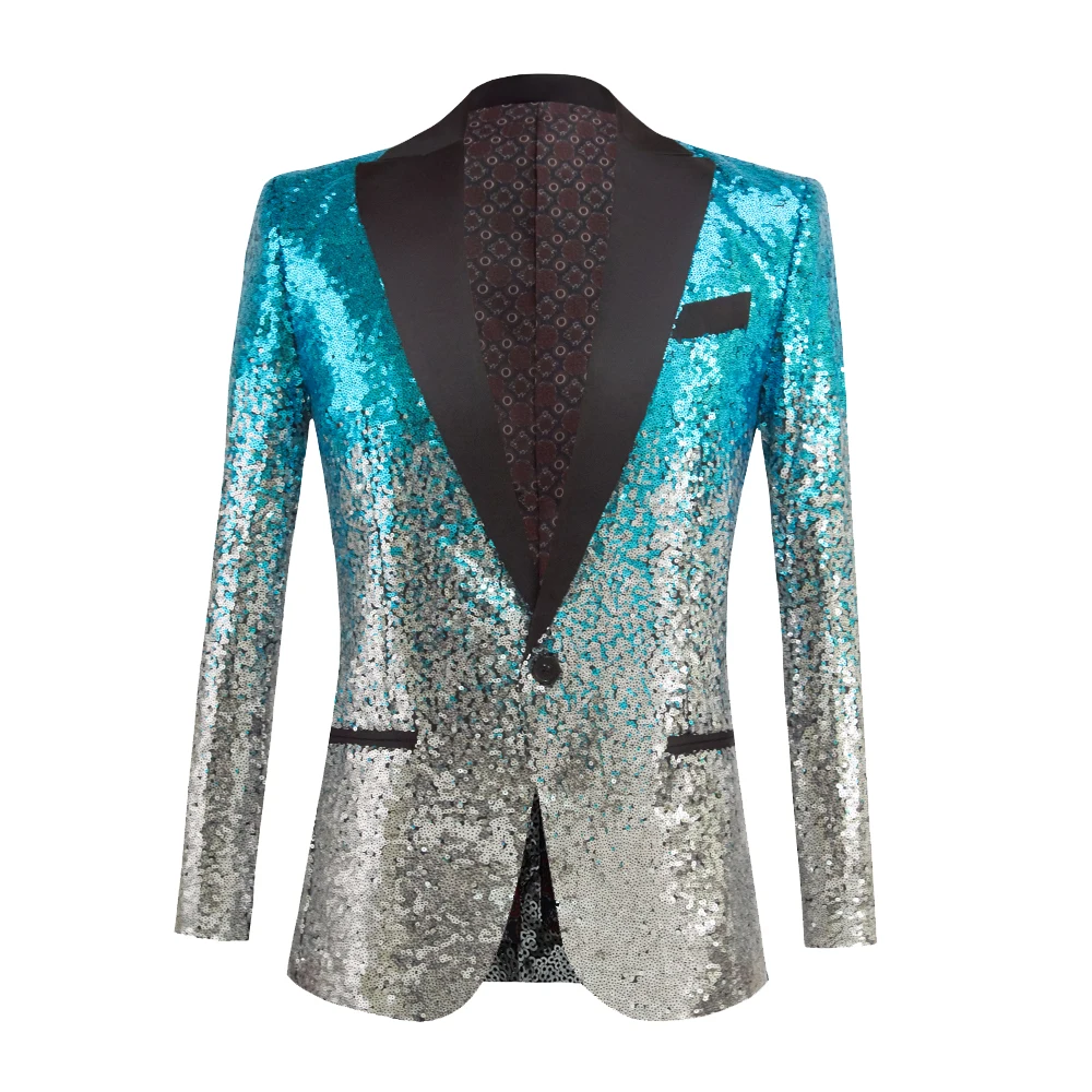 Discoloration Sequin Shawl Collar Tuxedo Suit Blazer Men Wedding Groom Singer Prom Glitter Suit Jacket DJ Club Stage Blazer