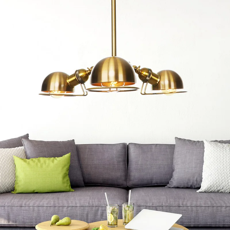 

Modern Wrought Iron Brushed Golden / Black Chrome Finish 3 Heads LED E27 Pipe Erected Pendant Lights for Living Room