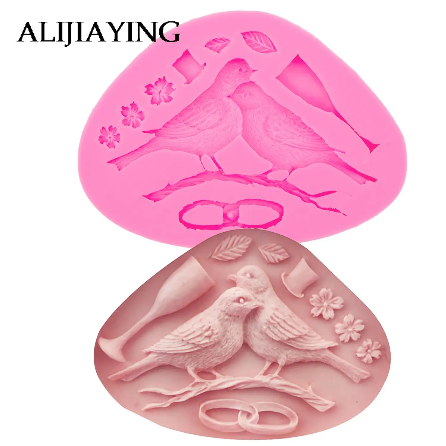 M0566 Magpies Sugarcraft Bird And Flower Silicone Mold Fondant Mould Cake Decorating Tools Chocolate Gumpaste Mold