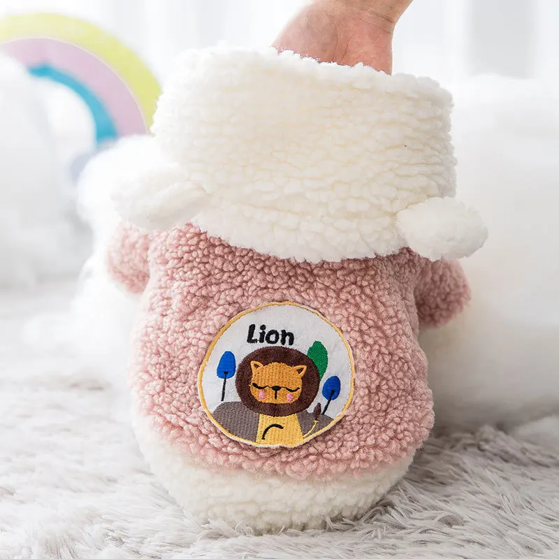 Winter Cotton-padded Dogs Clothes Teddy Two-legged Costume Small Medium-sized Puppies Cats Cartoon Warm Granular Velvet Pet Coat