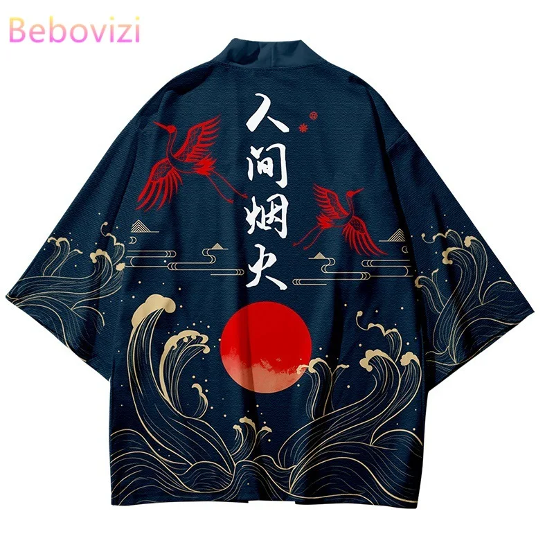 

Plus Size 5XL 6XL Chinese Character Beach Japanese Style Kimono Streetwear Men Women Cardigan Haori Yukata Harajuku Tops Robe