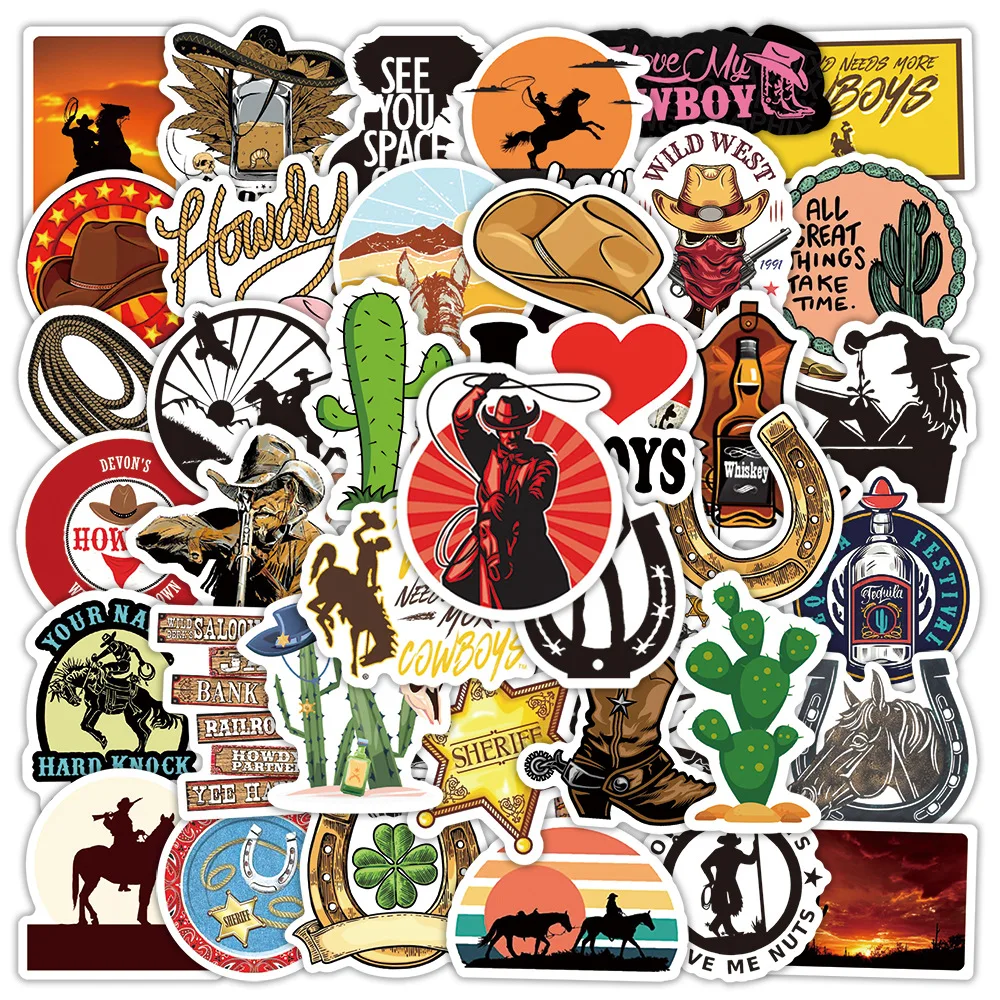 10/30/50pcs   New Western Cowboy Graffiti Classic Stickers Pvc Glasses Cups Laptop Guitar Fridge Decals   Pencil Cases  Trolley