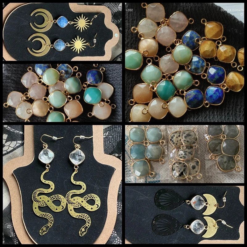 2pcs Natural Stone Pendant Faceted Labradorite Agates Charm Connector for Jewelry Making Necklace Accessorie Gift for Women