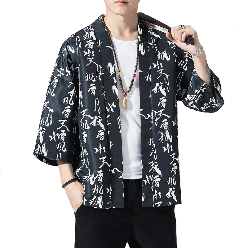 

Summer Casual Print Fashion Brand Vintage Shirts Men Kimono Shirts Men Streetwear Harajuku Cardigan Spring