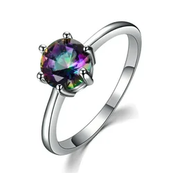 Women Fashion Round Purple Crystal Rings Silver Wedding Jewelry Size 6-10