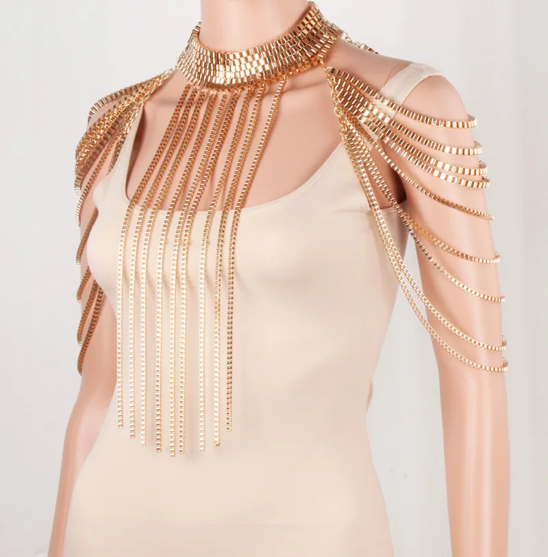 

Chran New Stunning Gold Color Body shoulder Chain JEWELRY Necklace Waist Bikini Harness Dress Decor Slave Chain Jewellry BDC825