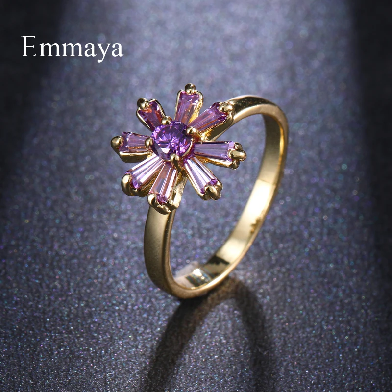 Emmaya New Arrival Simple Style Blooming Flower Appearance Delicate Ring Three Color Cubic Zircon Charming Women Gift In Banquet