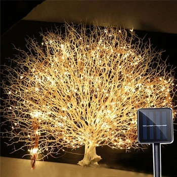 ALLTRUE Outdoor 200LED Solar Vines Branch LED String Fairy Light Ogrodzenie ogrodowe Drzewo, ciepły biały drut miedziany