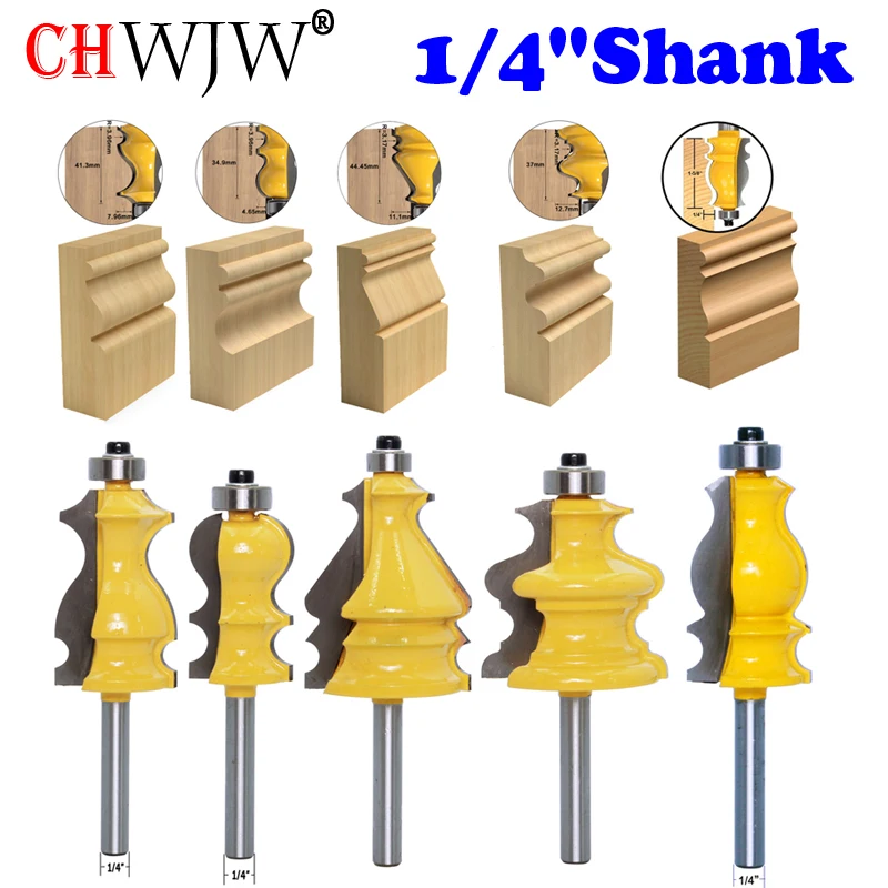 

CHWJW 5PC 1/4" Shank Casing & Base Molding Router Bit Set