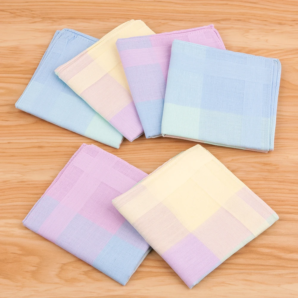 12PCs Mixed Color Plaid Handkerchief Neutral Checked Square Cotton Wipes Colored Plaid Fashion Handkerchief Cute Style 43X 43cm