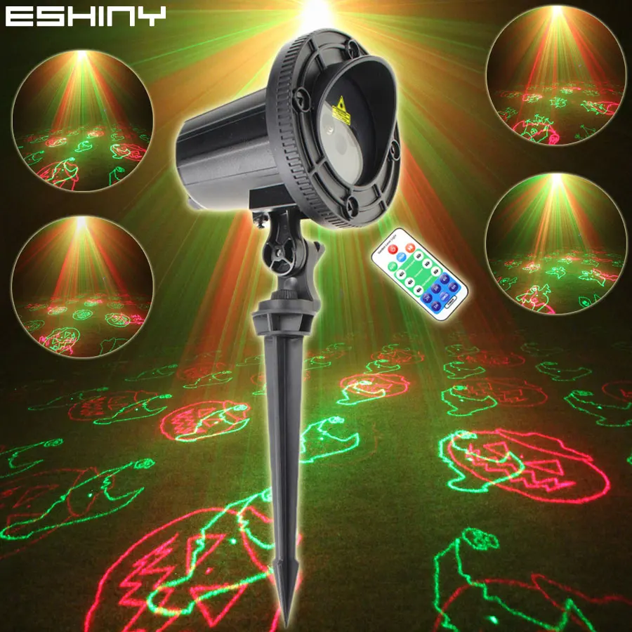 

ESHINY Remote Outdoor R&G Laser 24 Halloween Patterns Projector Holiday House Bar Xmas Tree Wall Garden Landscape Light T215D2