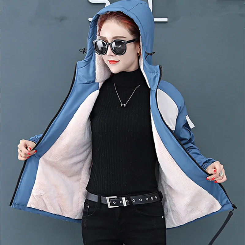 UHYTGF Hooded Winter Jacket Womens Tops Fleece Thicken Casual Warm Cotton Coat Parker Female Zipper Slim Large Size Outwear 1211