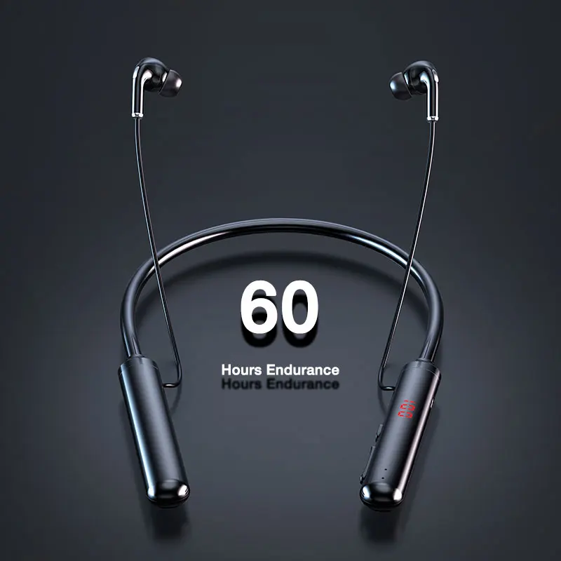 EARDECO 60 Hours Endurance Bluetooth Headphone Stereo Bass Wireless Headphones Neckband Power LED Display Headset TF Card Magnet