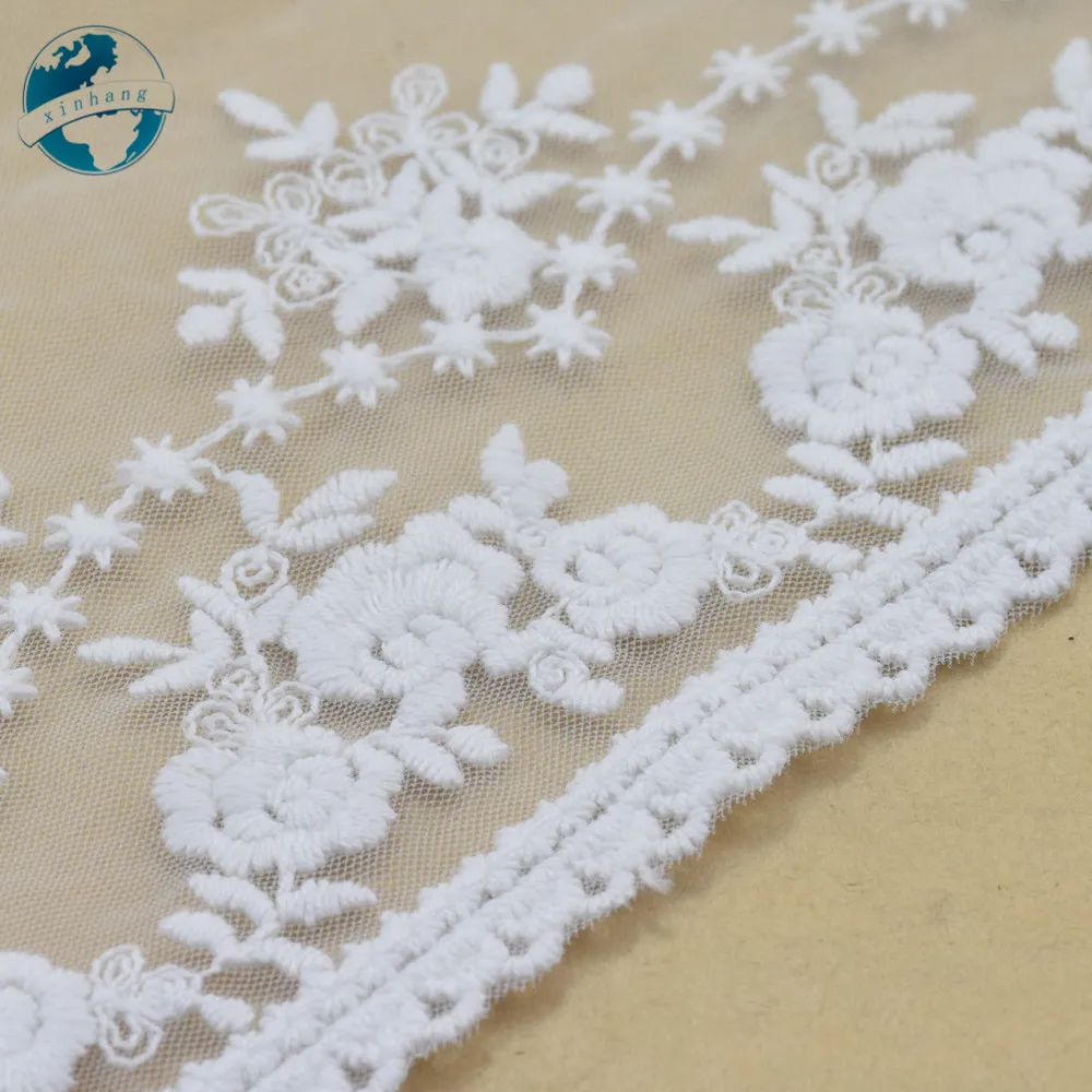 23cm Width White Cotton Embroidery French Lace Ribbon Fabric Guipure Diy Trims Warp Knitting Sewing Garment Accessories#4099