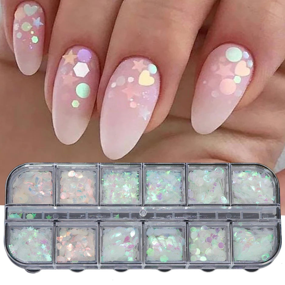 Spangles Nail Sequins Aurora AB Mermaid Nail Flakes Stunning Pailliette Heart/Butterfly Spring Sticker Decoration Tips GLHW1-2