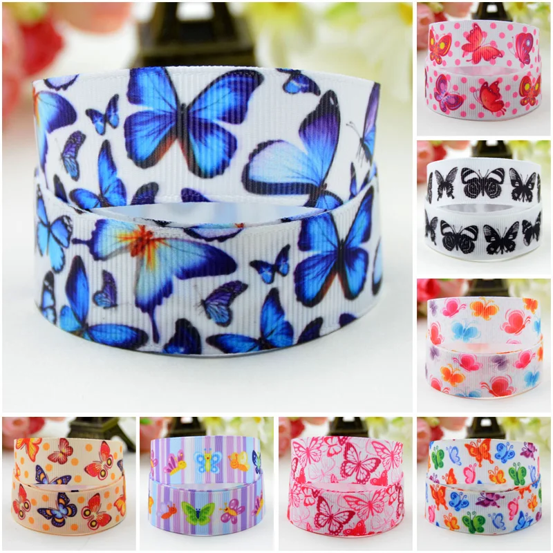 22mm 25mm 38mm 75mm Ruban satin Butterfly Cartoon Character printed Grosgrain Ribbon Hair Accessories party decoration 10 Yards