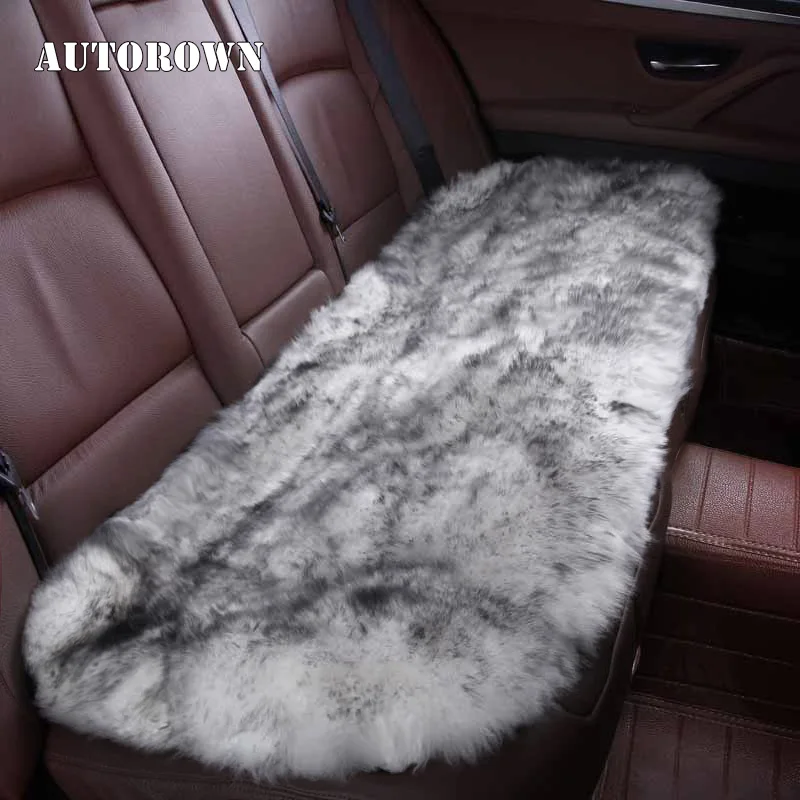 AUTOROWN Car Seat Cover Set Cushion Universal Size Basic Function Natural Sheepskin Long Fur Super Soft Auto Accessories