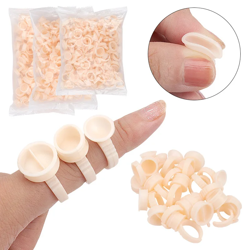 100PCS Disposable V Shape Glue Rings Eyelashes Extension Finger Holder Easy to Make Volume Fans Nail Art Adhesibve Holder