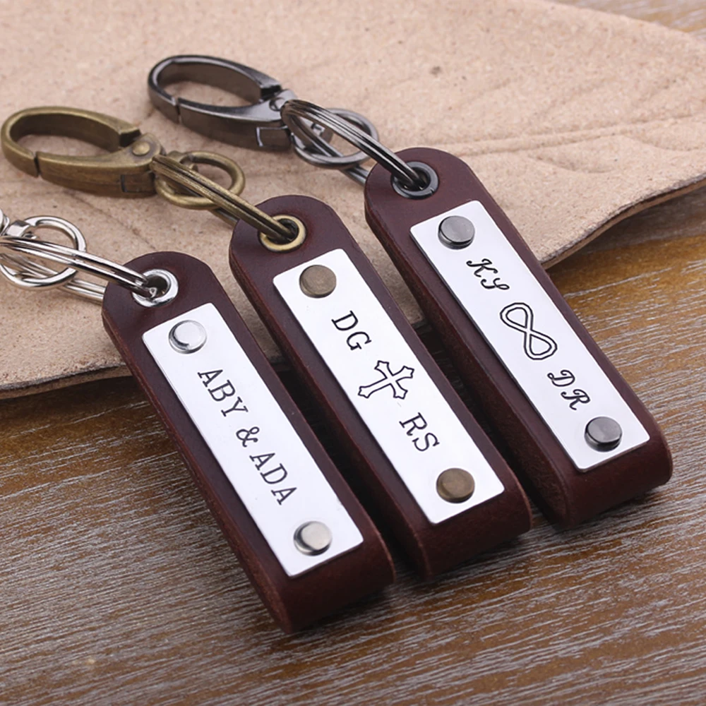 Unendlichkeit Leder Keychain-Initialen Name Schlüsselring-Personalisierte Mens Name Leder Schlüssel ring - Mens Geschenk