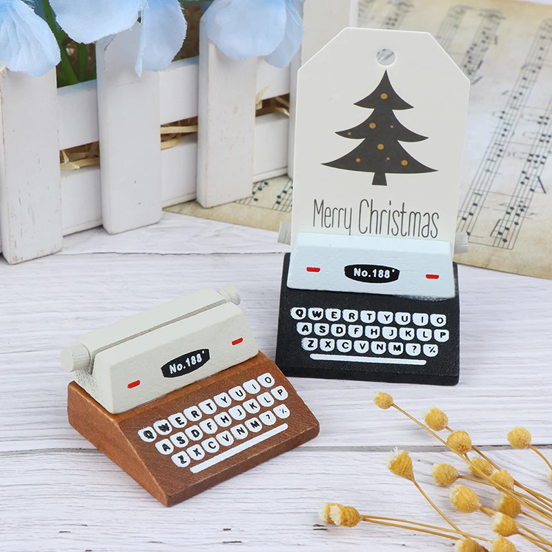 Creative Black Coffee Vintage Wooden Typewriter Photo Card Desk Messege Memo Holder Stand Card Holder