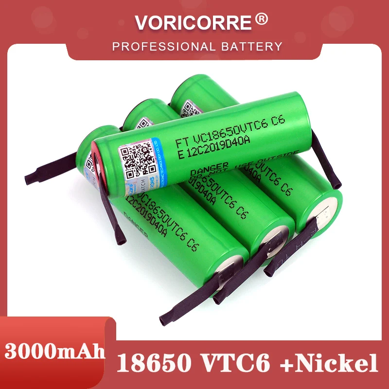 VariCore VTC6 3.7V 3000 mAh 18650 Li-ion Rechargeable Battery 30A Discharge for VC18650VTC6 batteries + DIY Nickel Sheets