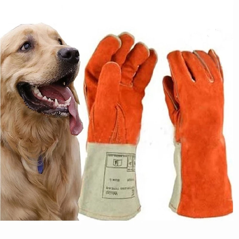 Thick leather welding gloves, full cowhide, long and thick heat-resistant welder anti-bite animal training safety gloves