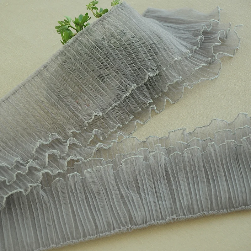 15CM Wide Three Layers 3D Pleated Soft Mesh Lace Fabric Elastic Ruffle Trim Embroidery Ribbon Wedding Skirts Dress Sewing Decor