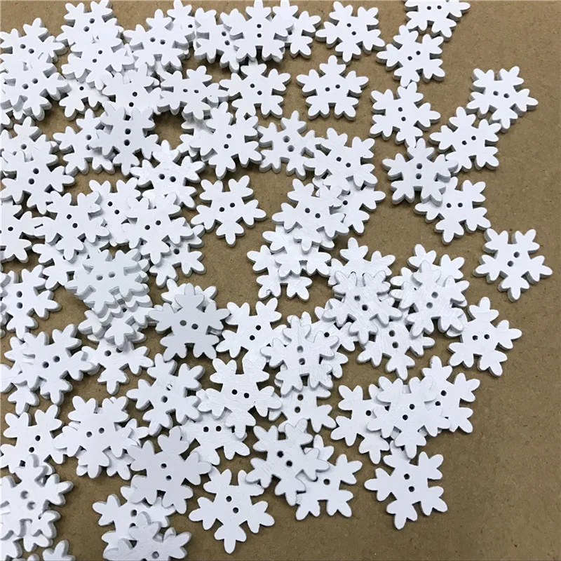 500PCS 2 Hole Christmas Snowflake White Wood Decoration Handicraft DIY Crafts Scrapbooking Wooden Ornament Accessories