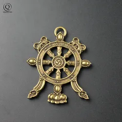 Antique Brass Big Guanyin Buddha Dharma Wheel Round Key Chains Rings Pendants Religious Buddhist Jewelry Keychains Hangings