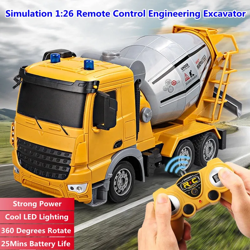 1:26 Simulation Remote Control Cement Mixer Truck Toy One Key Rotation 25Mins Cool Lighting Electric RC Truck Children's Gifts