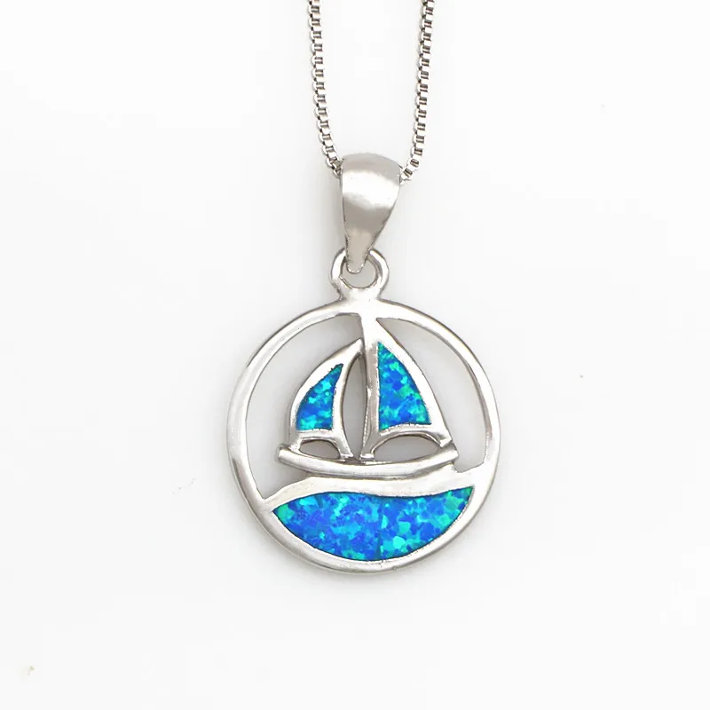 

JZP0155 New style small sailboat pendants opal pendant necklace